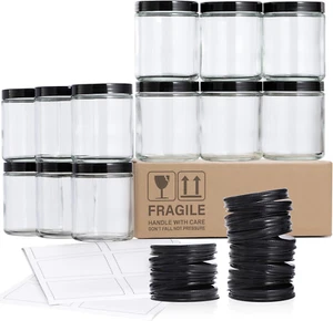 12 Pack, 8 OZ Thick Glass Jars with Lids, Clear Candle Jars with 12 Metal - Picture 1 of 12