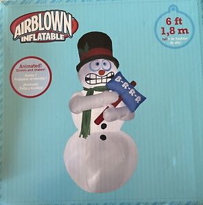 GEMMY 6 FT ANIMATED LIGHTED CHRISTMAS INFLATABLE AIRBLOWN SHIVERING SNOWMAN