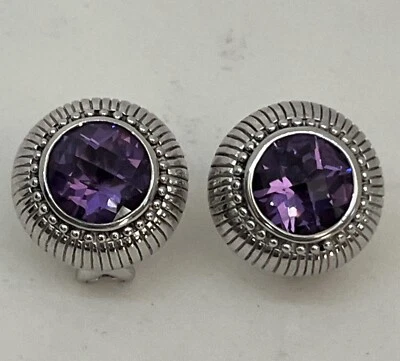 Judith Ripka Sterling Silver 925 Faceted Amethyst Clip On  Earrings - Image 1 of 4