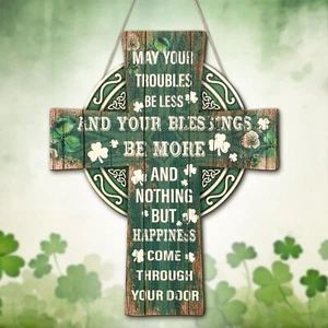 St Patricks Day Door Decorations Green Cross Welcome Door Sign Wooden Sign with - Picture 1 of 6