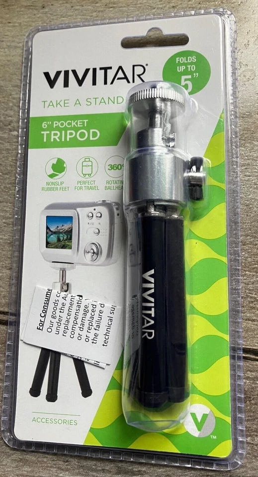 VIVITAR POCKET TRIPOD 6" EXTENSION  FITS MOST CAMERAS & CAMCORDERS - Image 1 of 1