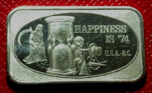 Happiness is" 74 "Art Bar de U.S.S.C. Plata fina Troy de 1 oz.999 - baja acuñación - Imagen 1 de 3