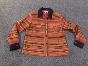 coldwater creek petite medium jacket button red striped geometric womens lined - Picture 1 of 12