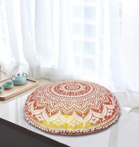Multicolor Cotton Floor Round Cushion Cover Mandala Print Pillow Cover 32 Inch