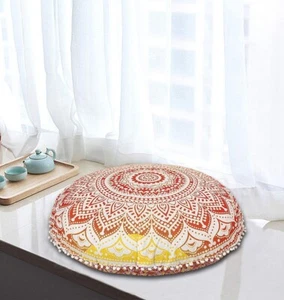 Multicolor Cotton Floor Round Cushion Cover Mandala Print Pillow Cover 32 Inch - Picture 1 of 1