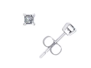 0.20Ct Princess Cut Diamond Solitaire Stud Earrings 18k White Gold Prong H SI2 - Picture 1 of 3