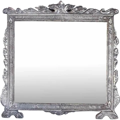 Rare Anique Large Indo-Portuguese Silver Mounted Teak Framed Mirror c. 1850 Cover