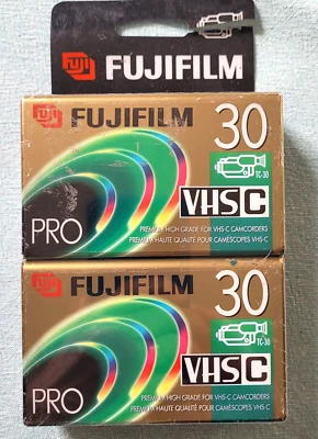 Paquete de 2 cintas de videocámara en blanco FujiFilm Pro Premium VHS-C PRO-TC30 NUEVAS-Selladas Foto 1 de 2