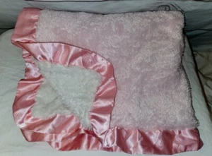 Silver One Baby Pink White Blanket Satin Trim Soft Lovey Baby Girl Plush Fuzzy - Picture 1 of 11