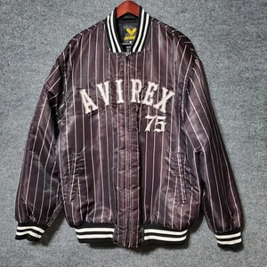 Vintage Y2K Avirex 75 Satin Bomber Jacket Mens Large Striped Grunge Streetwear - Picture 1 of 12