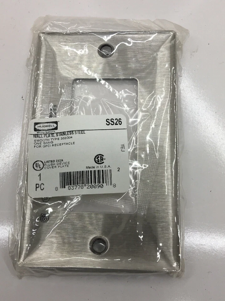 10 PIECE / LOT BOX Hubbell SS26 Stainless Steel Wall Plate Smooth One Gang