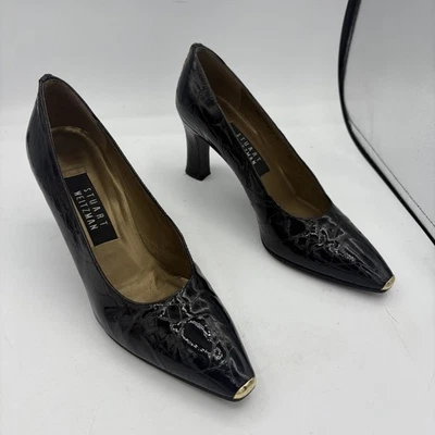 Stuart Weitzman Shoes Womens Size 8 Black Patent Leather Pumps Gold Trim Spain - Image 1 of 4