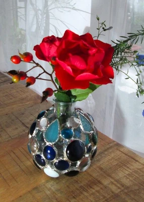 Kleine Blumenvase, Aromadiffusor, Kerzenhalter, Tiffanyglas, Tiffany-Art, - Bild 1 von 4