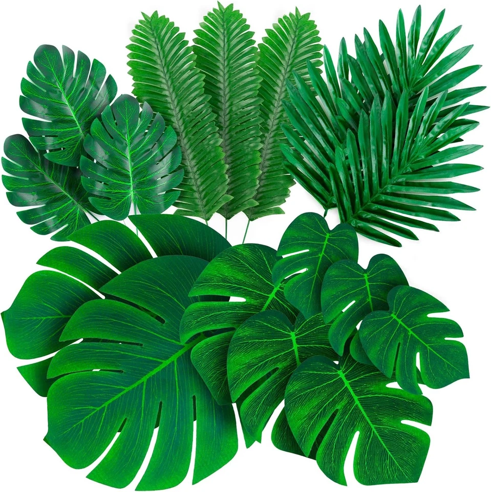 Palm Leaves Artificial Tropical Monstera - 84 Pcs 6 Kinds Large Small Green Fake