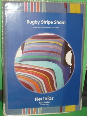 НОВЫЙ ~ PIER 1 KIDS регби полоски наволочка ~ стандартный размер - Изображение 1 из 3