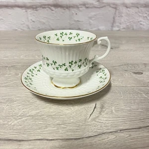 Vtg Royal Tara~Fine Bone China~Shamrock Teacup Cup & Saucer Ireland Clover - Picture 1 of 12
