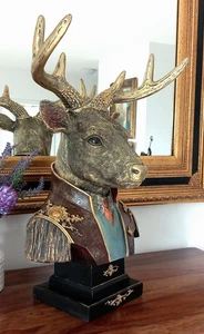 XL Figur Hirsch mit Geweih Skulptur 44 cm Barock Büste Statue Deko Figur Kunst - Bild 1 von 8