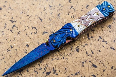 Cuchillo Plegable Personalizado DC Color Damasco Acero Negro Perla Oro 24K Tornillo Impuesto incl. Foto 1 de 4