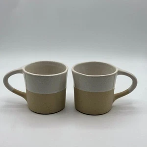 Anthropologie Glazed Garage Pier Stoneware Set of 2 Mugs Tan and White NWT - Picture 1 of 9