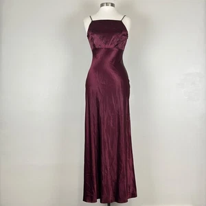 Kleid 6 Y2K Vamp Whimsigoth Witchy Grunge 90er Burgund Satin Perlen Korsett Maxi - Bild 1 von 11