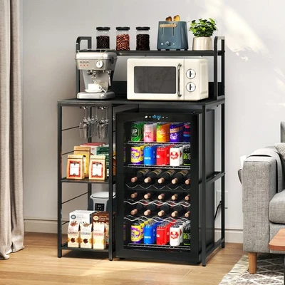 TC-HOMENY Mini Refrigerator Stand Table with Storage Shelves Cabinet with Power Outlet