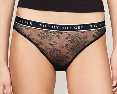 Tommy Hilfiger 女式 Tommy 标志花边比基尼内裤海军蓝 S 码全新带标签 — 第 1/4 张图片
