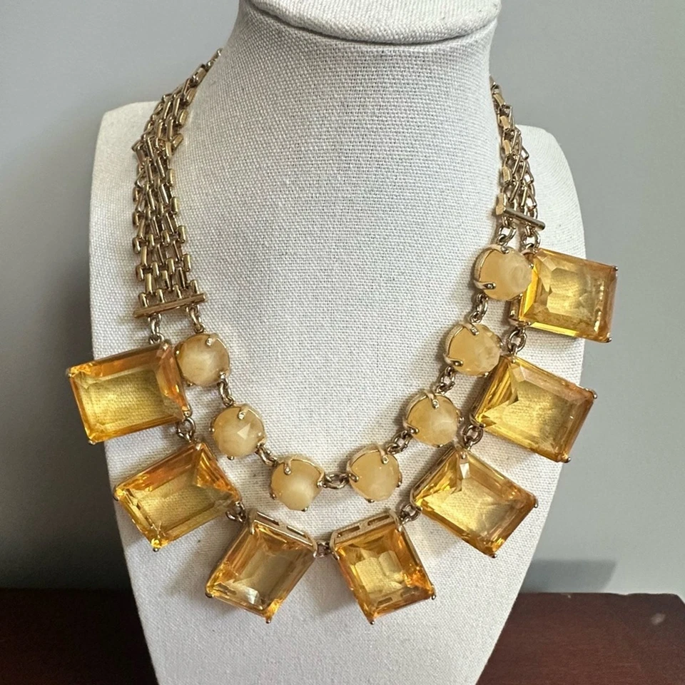 Colar Ann Taylor âmbar cristal contas ouro babador declaração corrente elo ouro - Imagem 1 de 4