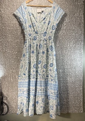 Maxi Vestido Laura Ashley Mujer S Azul Blanco Manga Corta Estampado Mar Campesino Foto 1 de 4