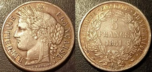 France - IIème République - 5 francs Cérès argent 1851 A, Paris TTB ! F.327/7 - Imagen 1 de 1