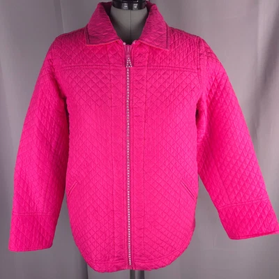 Vintage Quacker Factory Women 1X Pink Silk Quilted Zip Jacket Sparkle Statement - Image 1 of 4