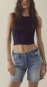 Free People Denim Shorts Blue size 24 Waist 28 summer In The City Distressed - Picture 1 of 4