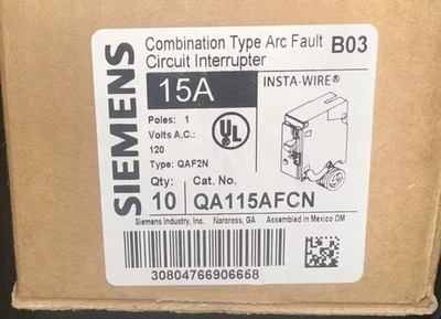 Nuevo en caja Siemens QA115AFCN 15A AFCI Disyuntor de falla de arco Lote de 10 -Nuevo Foto 1 de 2