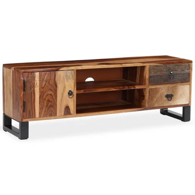  Mueble TV Madera Natural Madera Maciza Acacia, Acero Estándar Foto 1 de 4
