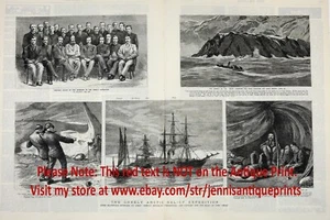 Greely Arctic Relief Expedition, enorme doble folio impresión antigua de la década de 1880 - Imagen 1 de 5