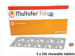 Original MALTOFER FOL CHEWABLE TABLETS 30'S For Iron Deficiency Free Shipping - Picture 1 of 7