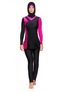 Z-18063-BU2-PI) TRAJE DE BAÑO ISLÁMICO BURKINI PUERTA DE ENSAYO NEGRO ROSA TALLA 38 - Imagen 1 de 1