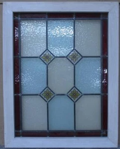 VICTORIAN OLD ENGLISH HANDPAINTED LEADED STAINED GLASS WINDOW 20 1/4" x 25 1/2" - Picture 1 of 4