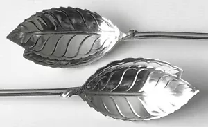 2 TIFFANY STERLING DOUBLE LEAF 8 1/2” ICED TEA STRAW SIPPER SPOONS Mint Julep - Picture 1 of 6