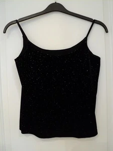MARKS & SPENCER VINTAGE Women Black Velvet Sparkle Support Strappy Top Size 12 - Picture 1 of 16