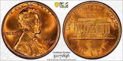 PCGS MS67 RD 1968-D Lincoln Memorial Cent Red - Image 1 of 3