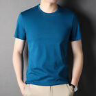 Real Silk Men's Short Sleeve T-Shirt Summer Solid Color Round Neck Slim Fit Thin
