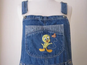TWEETY WITH BUTTERFLY EMBROIDERED JEAN JUMPSUIT DENIM SKIRT, DISNEY LOONEY TUNES - Picture 1 of 17