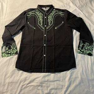 Modern Maverick Men’s 3D Printed Western Shirt Green and Black - Picture 1 of 7