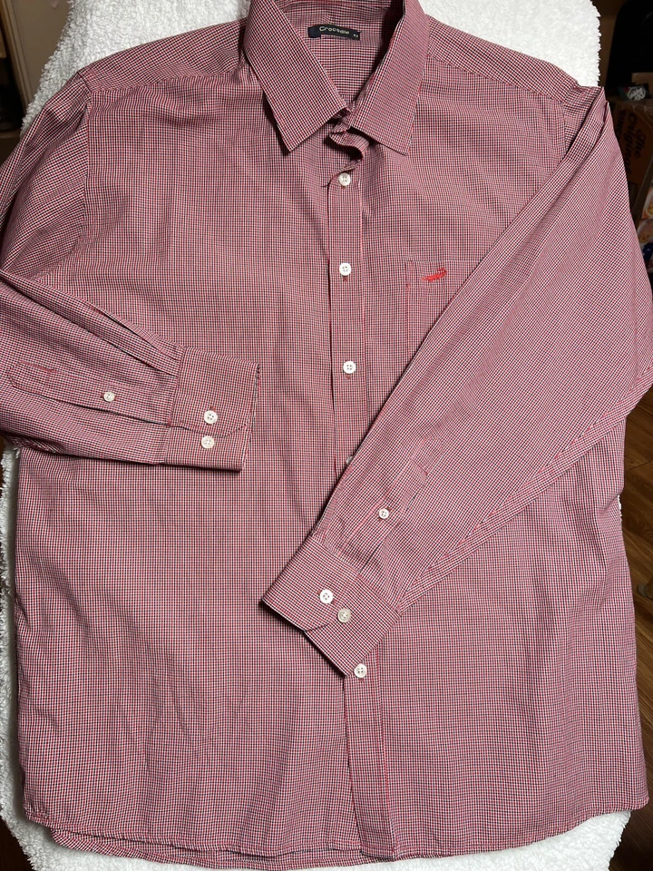Мужская рубашка с крокодилом размер L красная клетчатая с длинным рукавом на пуговицах - Изображение 1 из 4
