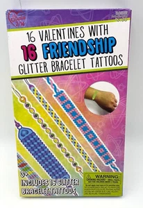 NEW Childrens Friendship Glitter Bracelet Tattoos 16 Valentines Cards Envelopes - Picture 1 of 7