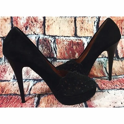 Zapatos de plataforma de tacón alto Zara para mujer talla 6 EUR 36 negros imitación gamuza punta abierta Foto 1 de 4