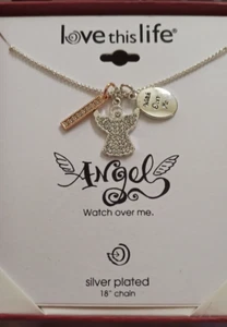 NIB Love This Life ~ Angel Watch Over Me ~ Fine Silver Plated 18" Necklace - Picture 1 of 11