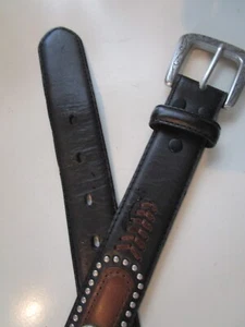 Boy's Cowboy Belt Black Leather Brown Trim Silver Studs Size 22 - Picture 1 of 10