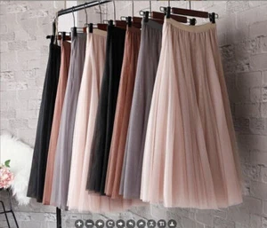 NEU Damen Langrock Tutu Tüll Rock 3 Layer A-linie Braut Party Hohe Taile Röcke - Bild 1 von 14