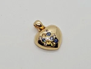 Colgante corazón con topa azul citrino y circonia oro amarillo 14K/585 EXCELENTE - Imagen 1 de 2